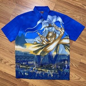 Vintage Y2K Anime Samurai AOP Button Up Shirt Size M Skater Baggy Streetwear